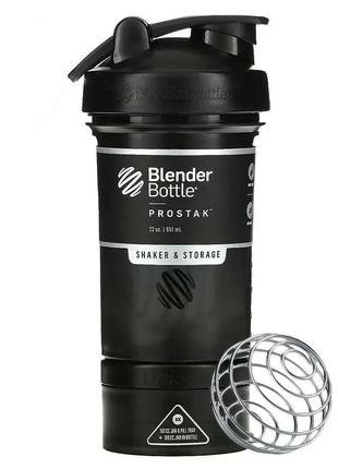 Шейкер спортивний з пружиною для спортивного харчування blenderbottle 650ml з 2-ма контейнерами black ku-222 фото