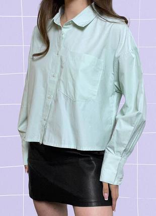 Мятная базовая короткая оверсайз рубашка