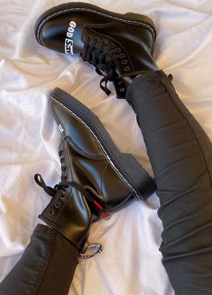 Женские кожаные ботинки dr. martens 1460 sex pistols black rolled smooth 🖤8 фото