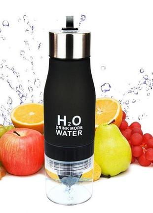 Пляшка для води спортивна пластикова пляшка для напоїв із соковижималкою h2o 650 мл чорна 187055 ku-223 фото
