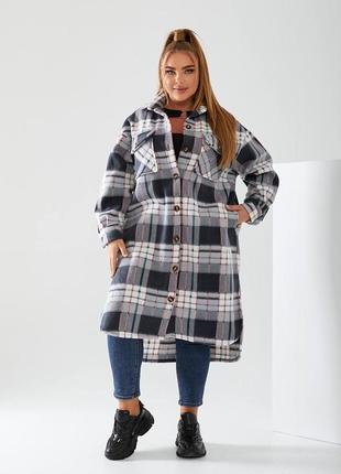 Удлиненная теплая рубашка миди кардиган на пуговицах из флиса в шотландскую клетку тартан батал большого размера бежевая мята синяя серая хаки бордо
