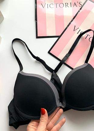 👙отменный чёрный гладкий бралет пуш ап/чёрный бюстгальтер магнит/лиф с серой каёмкой👙