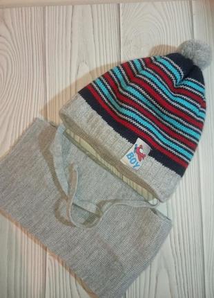 Шапка, шарф зимний комплект набор для новорожденных grans польща