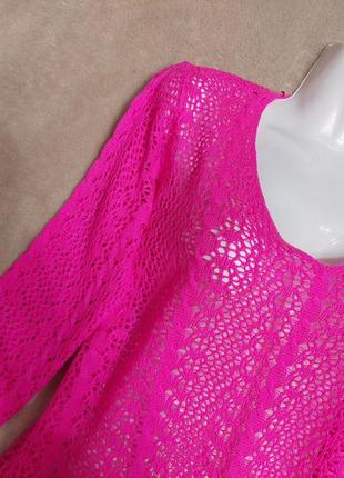 Яркая розовая ажурная кофта свитер сеточка2 фото