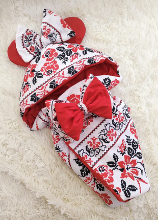 Конверт- одеяло на выписку хлопковый, с капюшоном  разные цвета9 фото