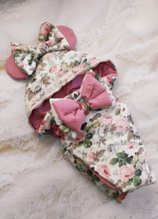 Конверт- одеяло на выписку хлопковый, с капюшоном  разные цвета10 фото