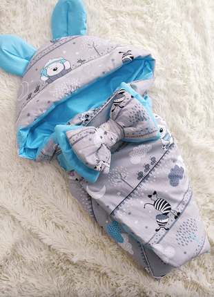Конверт- одеяло на выписку хлопковый, с капюшоном  разные цвета5 фото