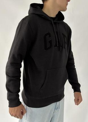 Gap logo fleece hoodie «black moonless night»6 фото