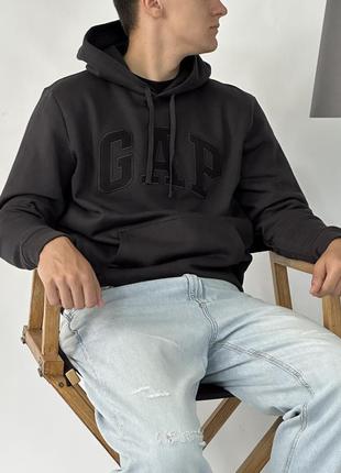 Gap logo fleece hoodie «black moonless night»9 фото