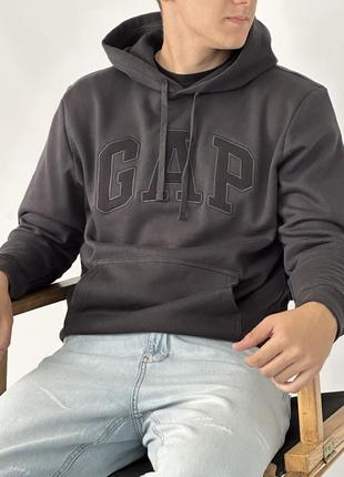 Gap logo fleece hoodie «black moonless night»10 фото