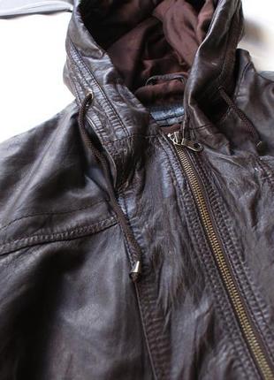 Брендовая кожаная куртка козырька с капюшоном от next leather8 фото