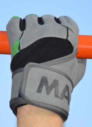 Рукавички для фітнесу спортивні тренувальні для тренажерного залу madmax mfg-860 wild grey/green s ku-2210 фото