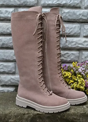 Чоботи берці замшеві шкіряні на шнурівці на платформі