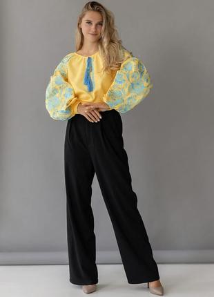 Вышитая рубашка блузка желтая с вышивкой женская вышиванка стильная красивая вышиванка2 фото