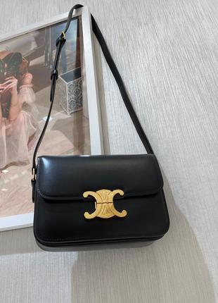 Жіноча чорна сумка celine triomphe medium селен шкіра шкіряна класика класична маленька клатч