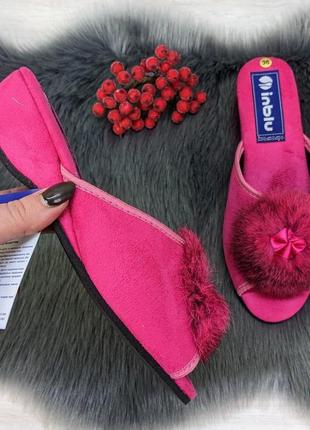 Тапочки домашние женские inblu на танкетке с открытым носком и пушком малиновые 2713 2