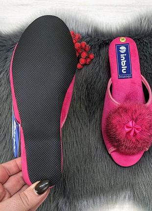 Тапочки домашние женские inblu на танкетке с открытым носком и пушком малиновые 2713 2