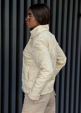 Женская стильная стеганая демисезонная осенняя куртка черная бежевая короткая6 фото