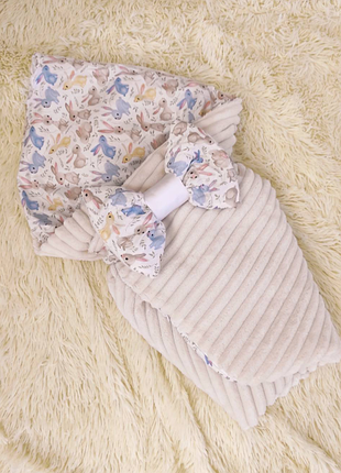 Двусторонний конверт - одеяло на выписку, хлопок, плюш съемный синтепон много расцветок