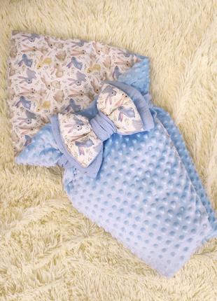 Двусторонний конверт - одеяло на выписку, хлопок, плюш съемный синтепон много расцветок