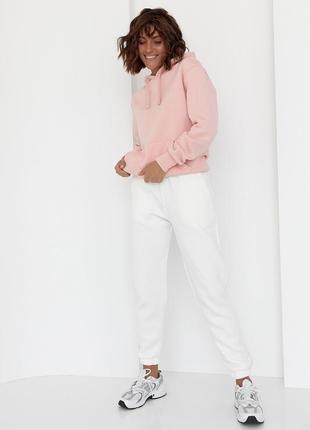 Женское теплое худи с карманом спереди - пудра цвет, l/xl (есть размеры)6 фото