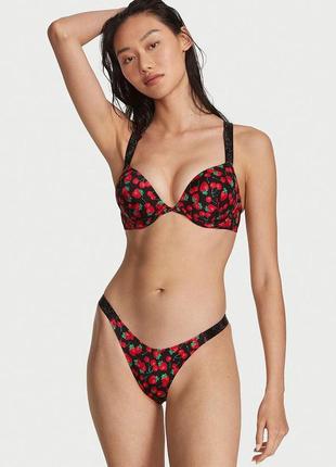 Женский купальник victoria's secret shine strap bombshell add-2-cups push-up bikini со стразами 75d/m ягоды