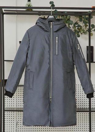 Куртка чоловіча зимова подовжена до -25 * с тепла сніговик темно-сіра | парка зима довга пальто з капюшоном6 фото