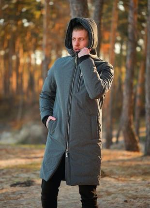 Куртка чоловіча зимова подовжена до -25 * с тепла сніговик темно-сіра | парка зима довга пальто з капюшоном3 фото