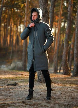 Куртка чоловіча зимова подовжена до -25 * с тепла сніговик темно-сіра | парка зима довга пальто з капюшоном2 фото