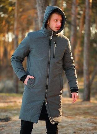 Куртка чоловіча зимова подовжена до -25 * с тепла сніговик темно-сіра | парка зима довга пальто з капюшоном5 фото