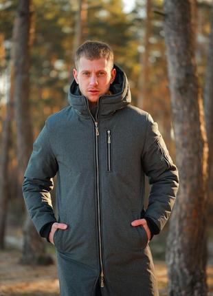 Куртка чоловіча зимова подовжена до -25 * с тепла сніговик темно-сіра | парка зима довга пальто з капюшоном4 фото