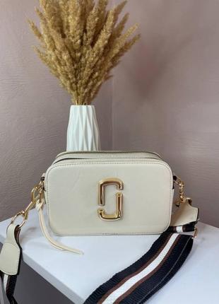 Жіноча сумка marc jacobs logo beige марк джейкобс бежева та чорна