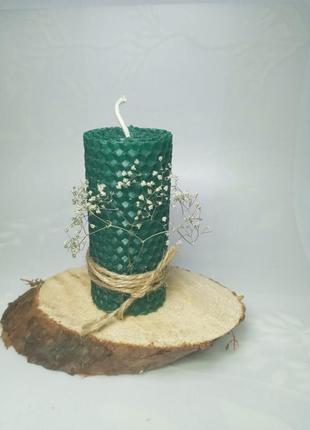Набор свечей с вощины в подарочной упаковке зелёного цвета 2шт 10/47 фото