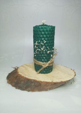 Набор свечей с вощины в подарочной упаковке зелёного цвета 2шт 10/46 фото