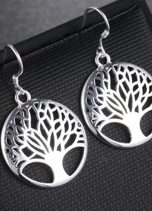 Сережки біжутерія жіночі "дерево життя 2" сріблясті2 фото