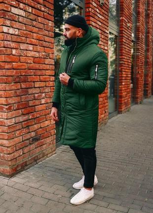 Куртка мужская зимняя удлиненная до -25*с теплая снеговик хаки | парка зима длинная пальто с капюшоном3 фото