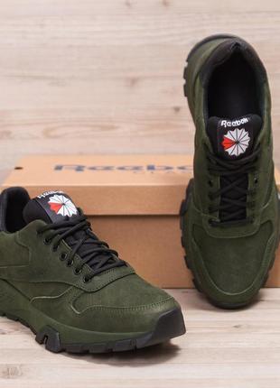 Мужские кожаные кроссовки  reebok green  (в стиле)6 фото