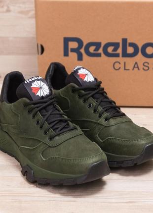 Мужские кожаные кроссовки  reebok green  (в стиле)7 фото