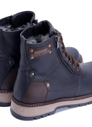 Мужские зимние кожаные ботинки zg black flotar military style6 фото