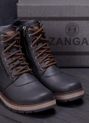 Мужские зимние кожаные ботинки zg black flotar military style10 фото