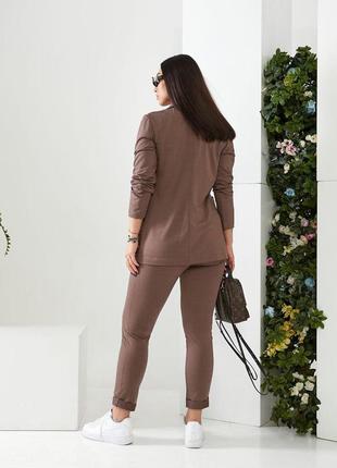 Брючный женский двойка пиджак и штаны деловой нарядный классический норма и большие размеры цвет мокко4 фото
