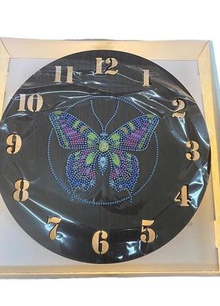 Настенные часы со стразами и подсветкой алмазная вышивка бабочка 29 см diy сделай сам7 фото