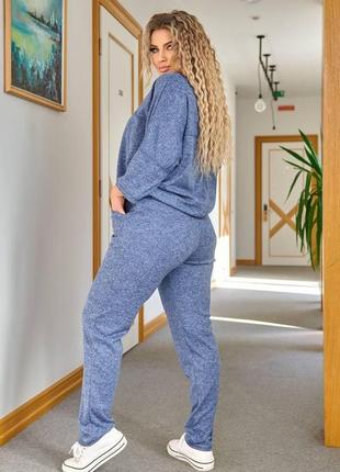 Жіночий стильний прогулянковий зручний костюм-двійка кофта та штани великих розмірів колір джинс батал2 фото