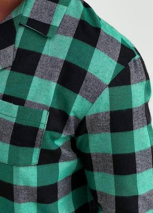 Тепла зимова фланелева чоловіча піжама двійка штани та сорочка одяг для дому та сну зелений3 фото