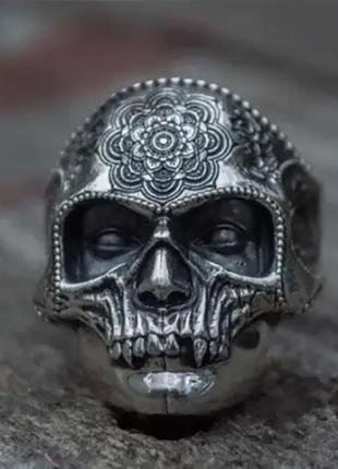 Кольцо мужское стальное santa muerte skull печатка перстень из медицинской нержавеющей стали 316l с черепом 8