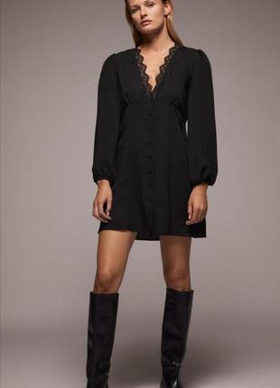 Zara черное комбинированное кружевное платье
