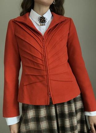Шерсть + анкора. красный теплый жакет на осень зиму весну яркий женский пиджак