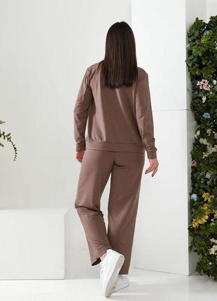 Женский стильный удобный спортивный прогулочный костюм двойка кофта и штаны цвет мокко норма и батал3 фото