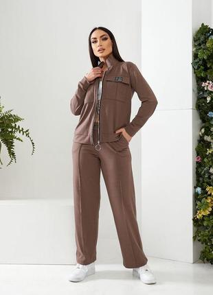 Женский стильный удобный спортивный прогулочный костюм двойка кофта и штаны цвет мокко норма и батал5 фото