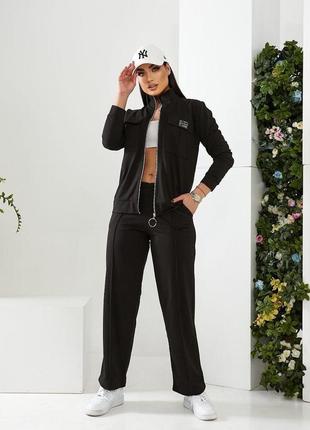 Женский стильный удобный спортивный прогулочный костюм двойка кофта и штаны цвет черный норма и батал4 фото
